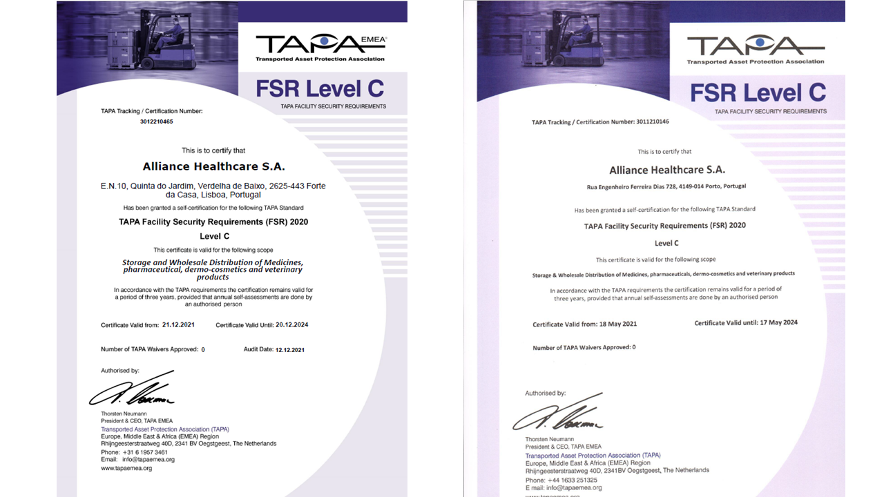 Certificação TAPA - Alverca e Porto