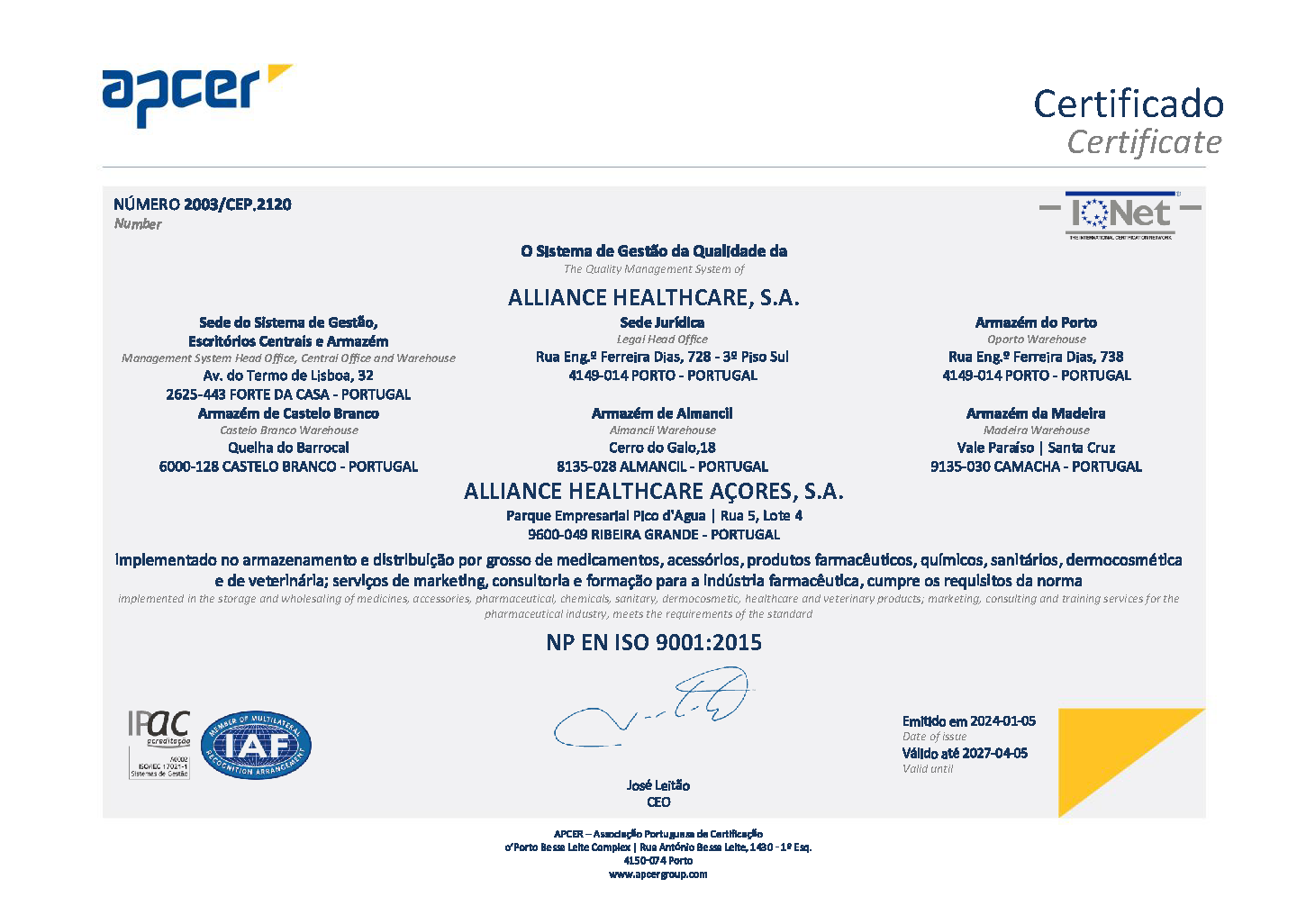 NP EN ISO 9001 - Qualidade